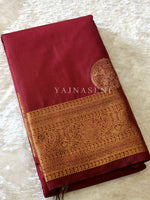 Load image into Gallery viewer, Semi Soft Silk Gold Zari Saree - Deep Red
