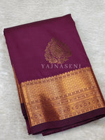 Load image into Gallery viewer, Semi Silk Kanchipuram Saree - Plum
