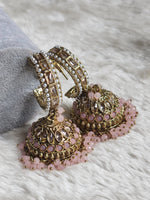 Load image into Gallery viewer, C-hoop ring jhumkas - Baby Pink
