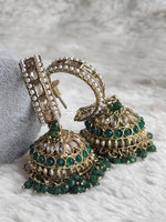 Load image into Gallery viewer, C-hoop ring jhumkas - Dark Green
