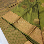 Load image into Gallery viewer, Semi Soft Silk Copper Zari Saree - Olive
