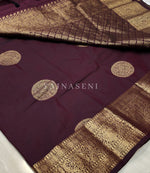 Load image into Gallery viewer, Semi Soft Silk Gold Zari Saree - Wine
