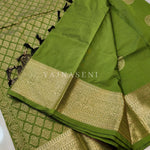 Load image into Gallery viewer, Semi Soft Silk Gold Zari Saree - Green Tea
