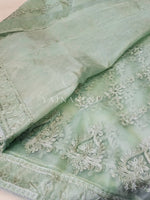 Load image into Gallery viewer, Embroidered Net Saree - Green
