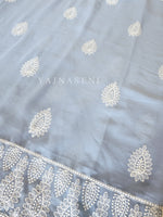 Load image into Gallery viewer, Georgette saree x Chikankari border - Powder Blue
