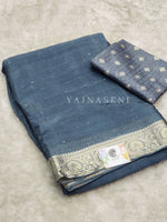 Load image into Gallery viewer, Georgette Sequins Saree x Champagne Gold border : Ash Blue
