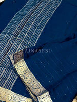 Load image into Gallery viewer, Georgette Sequins Saree x Champagne Gold border : Blue
