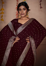 Load image into Gallery viewer, Banarasi x Georgette Saree - Burgundy x Silver
