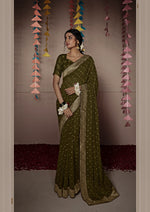 Load image into Gallery viewer, Banarasi x Georgette Saree - Olive x Gold
