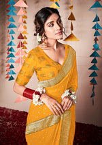 Load image into Gallery viewer, Banarasi x Georgette Saree - Yellow x Silver
