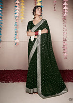 Load image into Gallery viewer, Banarasi x Georgette Saree - Dark Green x Silver
