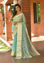 Load image into Gallery viewer, Organza silk pastel saree x sequins - Powder Blue

