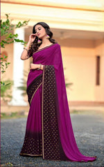 Load image into Gallery viewer, Georgette saree x Glitter prints - Purple x Wine
