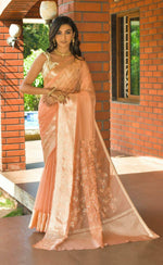 Load image into Gallery viewer, Organza silk pastel saree x sequins - Peach

