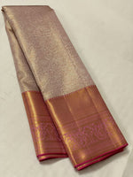 Load image into Gallery viewer, French Rose - Pure Kanjivaram Silk Saree with Silver &amp; Gold Zari
