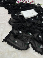 Load image into Gallery viewer, Minimalist floral x Georgette saree : Black
