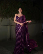 Load image into Gallery viewer, Georgette x Sequins Embroidered Saree : Purple
