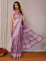 Load image into Gallery viewer, Block Print x Linen Saree : Grape x White Floral
