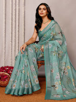 Load image into Gallery viewer, Printed Linen Saree : Mint
