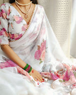 Load image into Gallery viewer, Floral x Georgette Saree - White

