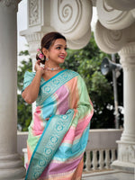 Load image into Gallery viewer, Banarasi Semi Silk Saree - Multicolour x Turquoise
