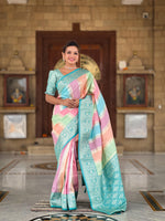 Load image into Gallery viewer, Banarasi Semi Silk Saree - Multicolour x Turquoise
