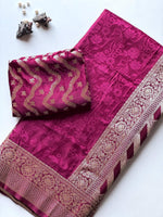 Load image into Gallery viewer, Banarasi Semi Silk Saree x Embossed Floral Designs - Purple
