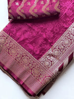Load image into Gallery viewer, Banarasi Semi Silk Saree x Embossed Floral Designs - Purple
