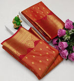 Load image into Gallery viewer, Semi Soft Silk Saree x Gold Zari - Orange x Purple x Red
