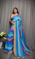 Load image into Gallery viewer, Soft Cotton Saree x Striped Layers : Ocean Breeze
