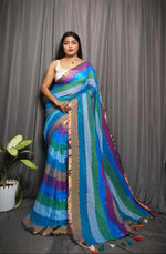 Load image into Gallery viewer, Soft Cotton Saree x Striped Layers : Ocean Breeze
