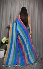 Load image into Gallery viewer, Soft Cotton Saree x Striped Layers : Ocean Breeze
