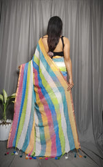 Load image into Gallery viewer, Soft Cotton Saree x Striped Layers : Morning Hue

