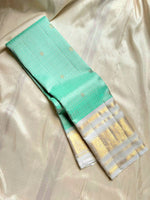 Load image into Gallery viewer, AQUA CELESTIAL CHECKS - Pure Kanjivaram Silk Saree with Gold Zari
