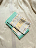 Load image into Gallery viewer, AQUA CELESTIAL CHECKS - Pure Kanjivaram Silk Saree with Gold Zari
