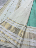 Load image into Gallery viewer, AQUA CELESTIAL CHECKS - Pure Kanjivaram Silk Saree with Gold Zari
