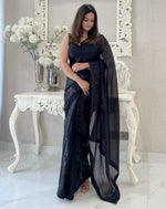 Load image into Gallery viewer, Georgette x Sequins Saree : Black
