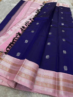 Load image into Gallery viewer, BLOOM IN BLUE - Pure Kanjivaram Silk Saree with Silver Zari
