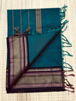 Load image into Gallery viewer, Kanchi Cotton Saree : Teal x Dark Blue
