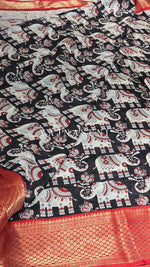 Load image into Gallery viewer, Dola Semi Silk Saree - Black x Red
