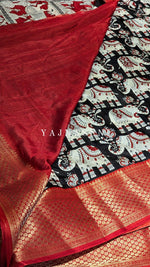 Load image into Gallery viewer, Dola Semi Silk Saree - Black x Red
