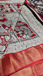 Load image into Gallery viewer, Dola Semi Silk Saree - Black x Red
