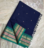 Load image into Gallery viewer, Kanchi Cotton Saree x Temple Border : Dark Blue x Green
