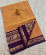 Load image into Gallery viewer, Kanchi Cotton Saree x Tall Border : Amber x Plum
