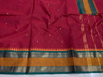 Load image into Gallery viewer, Kanchi Cotton Saree x Temple Border : Deep Red x Green x Mustard
