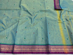 Load image into Gallery viewer, Kanchi Cotton Saree x Thin Border : Sage x Purple [Blue Undertone]
