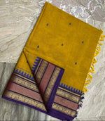 Load image into Gallery viewer, Kanchi Cotton Saree x Temple Border : Dark Yellow x Purple
