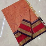 Load image into Gallery viewer, Kanchi Cotton Saree x Temple Border : Peach x Purple
