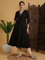 Load image into Gallery viewer, DAAKINI [M/38] - Semi-Flared Kurti Dress (Black)
