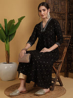 Load image into Gallery viewer, DAAKINI [M/38] - Semi-Flared Kurti Dress (Black)
